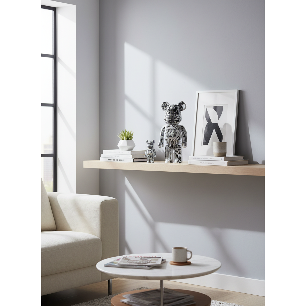 400% & 100% Bearbrick set - H.R. Giger (White Chrome)