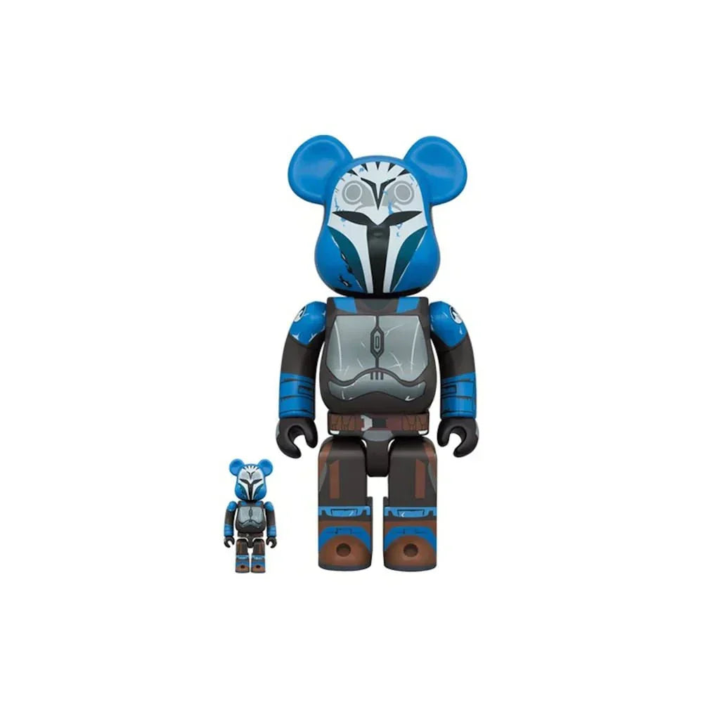 100% & 400% Bearbrick set featuring Bo-Katan Kryze in Mandalorian armor with Nite Owl helmet markings.