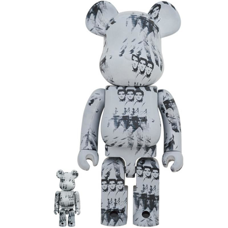 400 % & 100 % Bearbrick-sett – Andy Warhol (Elvis Presley)