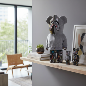 400% & 100% Bearbrick 3 pcs sæt - BAPE(R) LEGACY CAMO SHARK (Grey ver.)