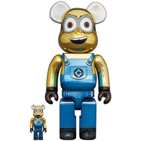 400% & 100% Bearbrick sæt - Minion Dave (Chrome ed.), 
