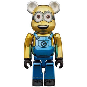 400% & 100% Bearbrick sæt - Minion Dave (Chrome ed.), 