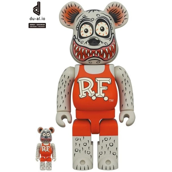 400% & 100% Bearbrick-sett - Rat Fink av Ed "Big Daddy" Roth (Grå)
