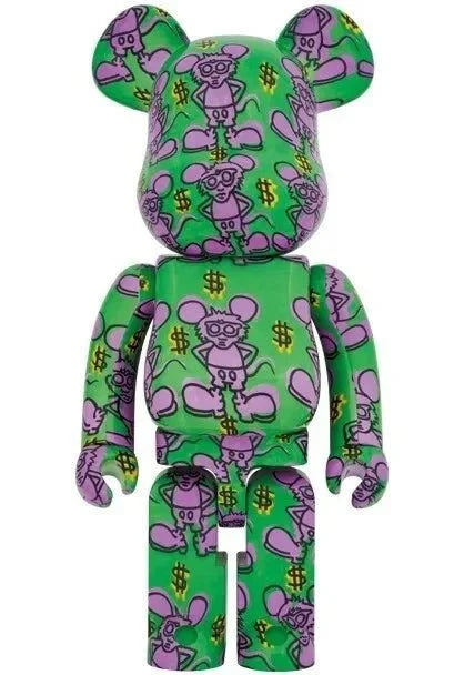 1000% Bearbrick - Keith Haring v11 featuring Andy Mouse design and signature print, limited edition.