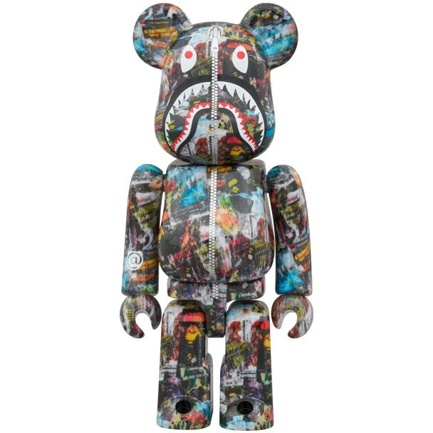 400% & 100% Bearbrick 3 pcs sæt - BAPE(R) LEGACY CAMO SHARK (Grey ver.)-Medicom Toy-Bearbrick