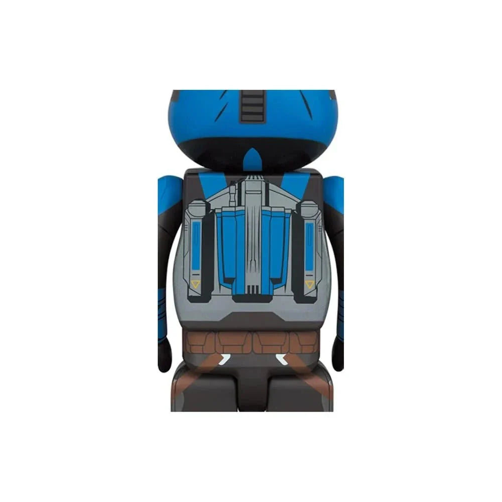 Bearbrick figures of Bo-Katan Kryze from The Mandalorian in blue and silver armor, 100% and 400% sizes.