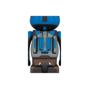 Bearbrick figures of Bo-Katan Kryze from The Mandalorian in blue and silver armor, 100% and 400% sizes.