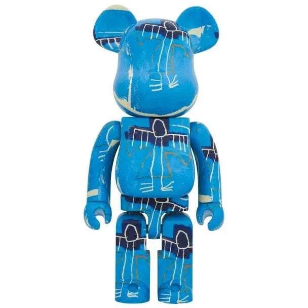 1000% Bearbrick - Jean-Michel Basquiat v9 (Blue Angel) toy featuring blue and white design.