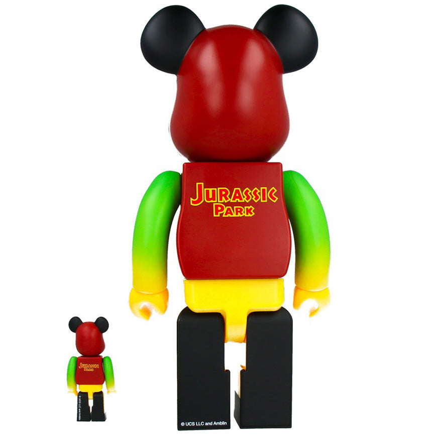 400 % & 100 % Bearbrick-set – Jurassic Park (Grønn & Gul)