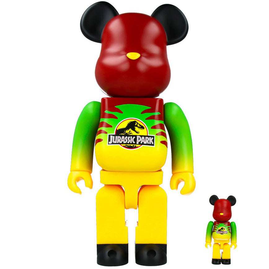 400 % & 100 % Bearbrick-set – Jurassic Park (Grønn & Gul)