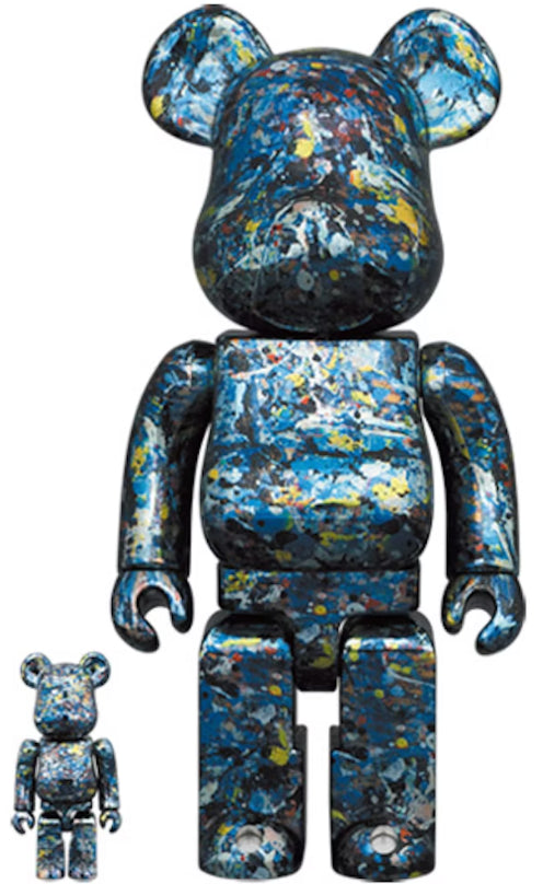 400 % & 100 % Bearbrick-set – Jackson Pollock Studio (Chrome Ver.)